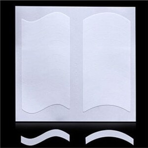 May include: Two pairs of white, curved, adhesive eyelid tapes. The tape is designed to lift and shape the eyelids. The tape is shown on a white background.