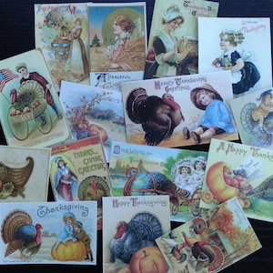 VINTAGE Thanksgiving,Pumpkin Picking, Fall, Trees, Autumn Greeting Cards Die Cuts Card Stock / Sticker Paper Scrapbooking BB06C -- Lot of 15