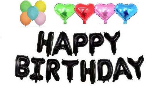 Black Happy Birthday Balloon Free 5 Latex Balloons and 4 - Etsy