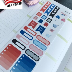 S-217 -- 赤、青、黒のショッピング、給料日、ショッピングカート: プランナー ステッカー ||Perfect 4 Erin Condren、Limelife、Plum Paper、Filofax プランナー