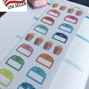 S-364 -- Movie Night, Popcorn, cinema, Movie Star, Film: Planner Stickers ||Perfect 4 Erin Condren, Limelife, Plum Paper, Filofax Planner