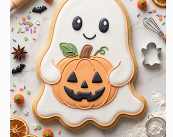 Halloween Ghost with Pumpkin Cookie Cutter STL – 3D Printable STL Files - 7 Sizes (Digital Download)