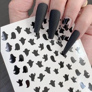 Halloween Nail Decals: Bats, Ghosts, Skulls, Skull Butterfly - Nail Art Stickers Q047B - Black Ghost