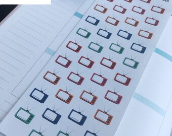 Retro tv-plannerstickers: kleurrijke televisiepictogrammen