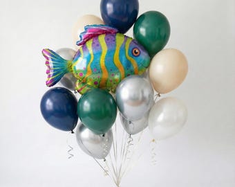 Colorful Fish Balloon Bouquet for Baby Shower, Under the Sea Party Decor, Cute Ocean Theme Balloons, Joyful Celebration Gift