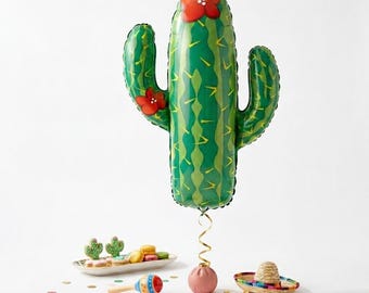 Jumbo Cactus Balloon Cinco de Mayo Party Balloon Cactus Party Theme Saguaro Cactus Mylar Balloon Fiesta Party Decor Giant Cactus 41" Balloon