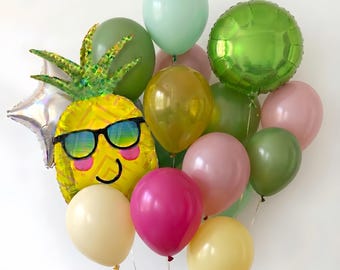 Pineapple Balloon Set, Tropical Summer Party Decor, Luau Birthday Balloons, Hawaiian Pool Party Decorations, Bright Fun Kids Birthday