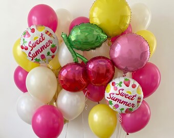 Sweet Summer Cherry Balloon Bouquet, Fruit Theme Birthday Party Decor, Instant Home Celebration Kit, Photo Prop