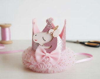 Unicorn Birthday Hat| Unicorn Party Hat| Glitter Hat| Birthday Hat for Girl| Birthday For Toddler| Pink Hat| Lace Hat| Baby Party Hat