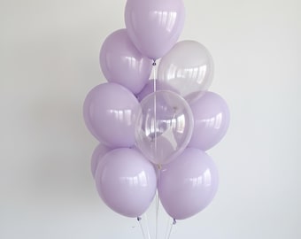Ramo de globos lilas con globos transparentes: juego de globos morado pastel para fiestas de cumpleaños, bodas, baby showers y celebraciones de primavera.