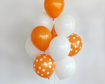 Orange and White Polka Dot Balloon Set | Fall Birthday Party Decor | Halloween Balloon Bouquet | Pumpkin Baby Shower Balloons