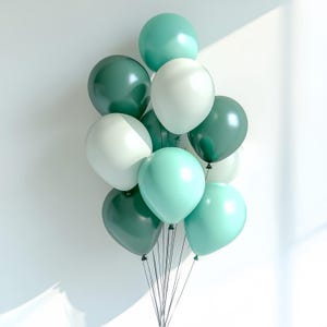 Teal Willow Green White Balloons - 10pc Balloon Set for Party Decorations, Birthday, Baby Shower, Wedding, Balloon Garland, Elegant Event