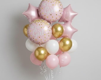 It’s a Girl Balloon Set, Soft Pink Gold Baby Shower Decor, Sweet Welcome Baby Girl Party Balloons