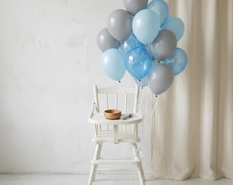 Ice Blue and Grey Balloon Bouquet, Winter Onederland High Chair Decor, Boy 1st Birthday Party Decor, Minimalist Baby Shower Cake Smash Props