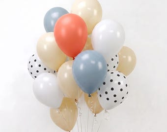 Vintage Balloon Arch Garland, Slate Blue White Cream Latex Balloons, Minimalist Polka Dot Party Decorations, Elegant Birthday Balloons