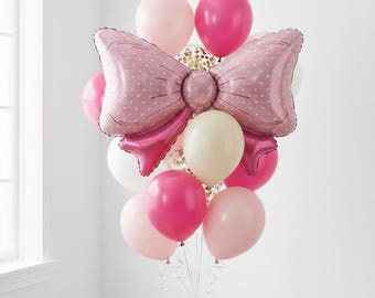 Pink Bow Balloon Set, Adorable Girl Birthday Party Decor, Princess Baby Shower Balloons, Cute Pink Party Bundle, Fast Shipping