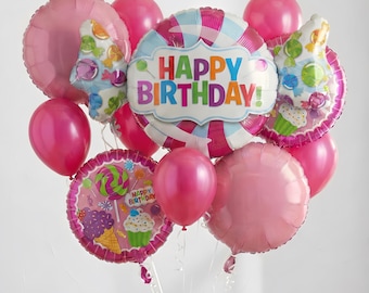 Candy Birthday Balloon Bouquet: Pink Foil & Latex Party Decor