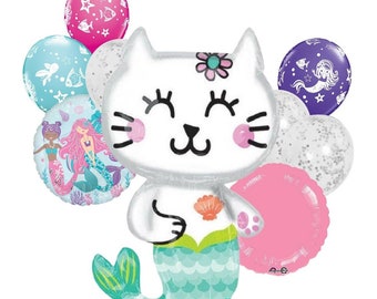 Mermaid Balloon Bouquet Decor Mermaid Birthday Party Mermaid Birthday Decoration Mermaid Balloons Mermaid Party Decoration Mermaid Cat 1st