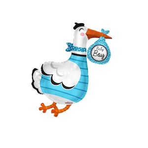 Adorable 36&quot; Baby Boy Stork Foil Balloon - Perfect for Blue Animal Baby Shower Decor