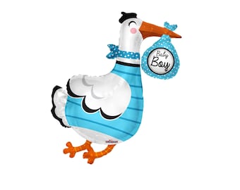 Adorable 36" Baby Boy Stork Foil Balloon - Perfect for Blue Animal Baby Shower Decor