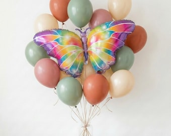 Spring Butterfly Baby Shower Balloon Bouquet, Pastel Rainbow Garden Party Decor, Whimsical Butterfly Balloons for Gender Neutral Baby Shower