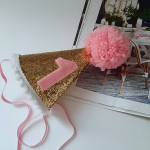 Glitter Pompom Hat, 1st Party Hat,1st Birthday Hat,1st  Birthday Party Hat,Glitter Hat,  Number 1 Party Hat