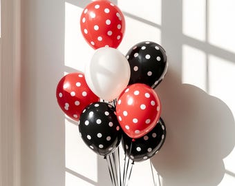Red & Black Polka Dot Balloon Bouquet: Minnie Mouse Party Decor