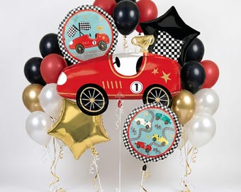 Race Car Balloon Arch Kit, Red Racing Car Foil Balloon, First Birthday Boy Party Decor, Racing Theme Baby Shower, Checkered Flag Balloons