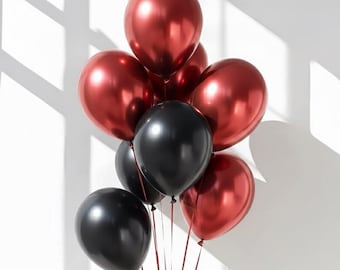 Romantic Red & Black Balloon Bouquet, Valentine’s Day Latex Balloons for Love Celebration, Anniversary Party Decor