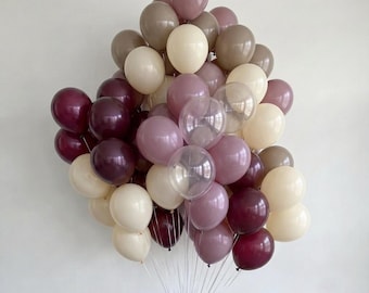 Sangria Canyon Rose Latex Balloons, Warm Neutral Almond White Party Balloons, Boho Fall Wedding Decor, Matte Clear Balloon Mix