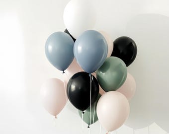 Boho Balloon Bouquet |Meadows Green, Smoky Blue, Pink, Black & White Balloons | Baby Shower, Wedding, Birthday Party Decor