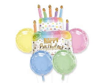 Happy Birthday Cake Balloon Set, Colorful Rainbow Birthday Balloons, Cute Party Decor for Kids and Adults