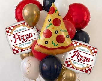 Pizza Balloon Bouquet, Pizza Party Balloons Set, Italian Theme Birthday Decor, Kids Pizza Party Decorations, Red Black Gold Balloon Bundle