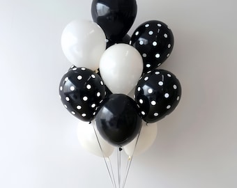 Ramo de globos de látex con lunares negros, decoración con globos negros, decoraciones para fiestas negras, globos negros para baby shower (12 unidades)