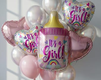 It’s a Girl Balloon Bouquet, New Baby Girl Gift, Pink Baby Shower Balloons, Gender Reveal Party Decor, Cute Baby Bottle Balloon Set
