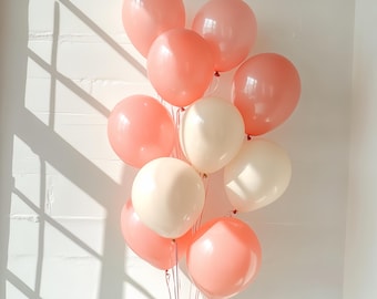Coral and White Latex Balloon Bouquet: Party Decor, 12 Pcs,Birthday Baby Shower Decorations