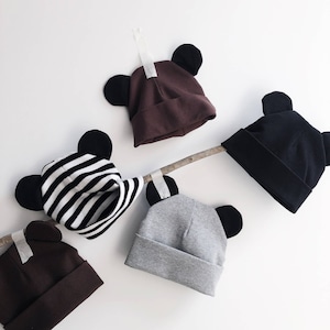 Baby Hat With Ears Newborn Bear Hat Bear Ear Baby Hat Yellow Baby Hat Black white Striped Baby Hat Cute Baby Boy Hats Baby Girls