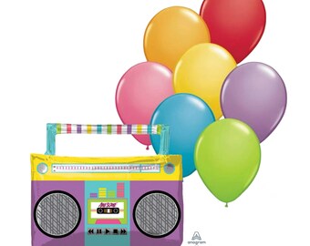 Retro Boombox Balloon Set – 80s 90s Party Decorations, Candy Color Balloons, 80s Theme Birthday Decor, Music Party Supplies