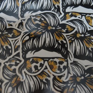 Messy Bun Cow & Sunflower Sticker