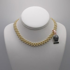 Beautiful Signed Marvella faux Pearl Choker Necklace with Beautiful Rhinestone Accented Clasp image 1