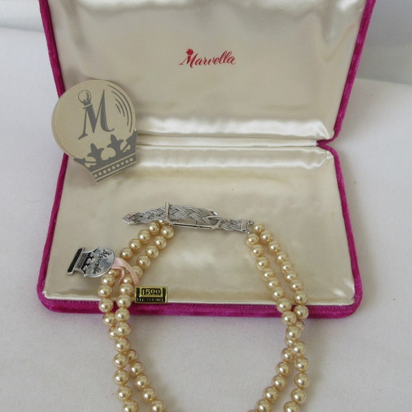Vintage MARVELLA Faux Pearl 2 strand Necklace with Unique Clasp