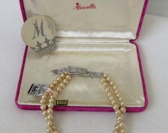 Vintage MARVELLA Faux Pearl 2 strand Necklace with Unique Clasp