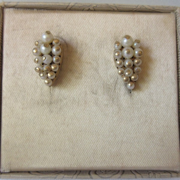 Vintage  Signed WALTER LAMPL and marked 1/20 12K GF Screw Back Cultured Pearl Earrings