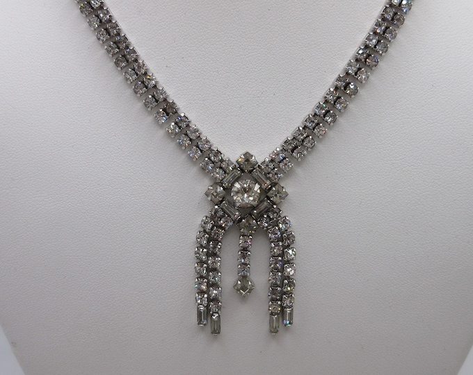 Vintage Signed Leo Glass Rhinestone Demi Parure