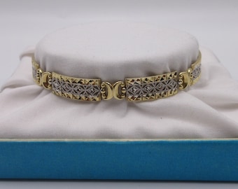 Vintage Estate Link and Panel marked 14K White and Yellow Gold Bracelet