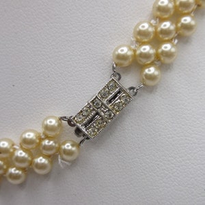 Beautiful Signed Marvella faux Pearl Choker Necklace with Beautiful Rhinestone Accented Clasp image 3