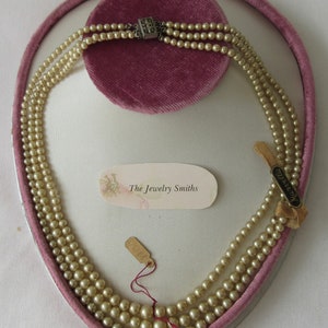 Vintage signed MARVELLA Faux Pearl 3-Strand Necklace with marked STERLING Clasp