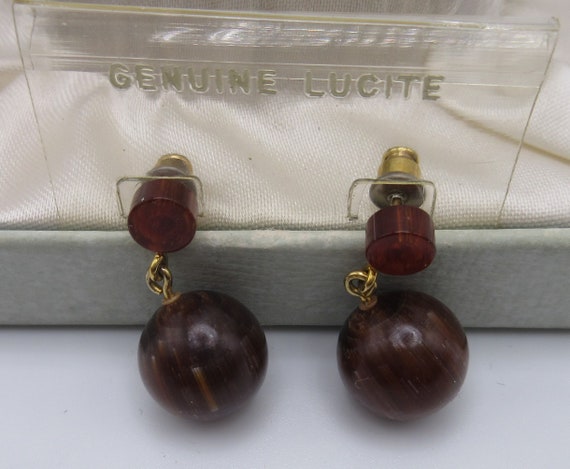 Estate Vintage Lucite pierced Earrings in Gold To… - image 1
