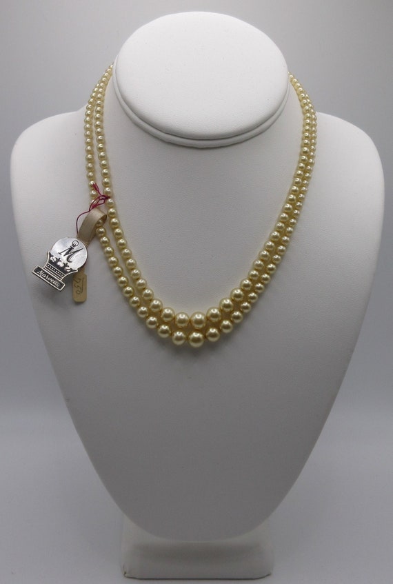 Vintage Signed Marvella Faux Pearl Double Strand … - image 1