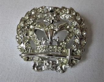 Vintage Crown Pin accented with Clear Rhinestones